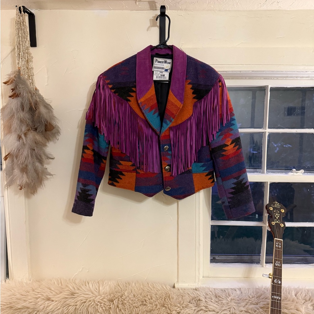 PIONEER Women's Vintage Western Multicolor Fringe Blazer